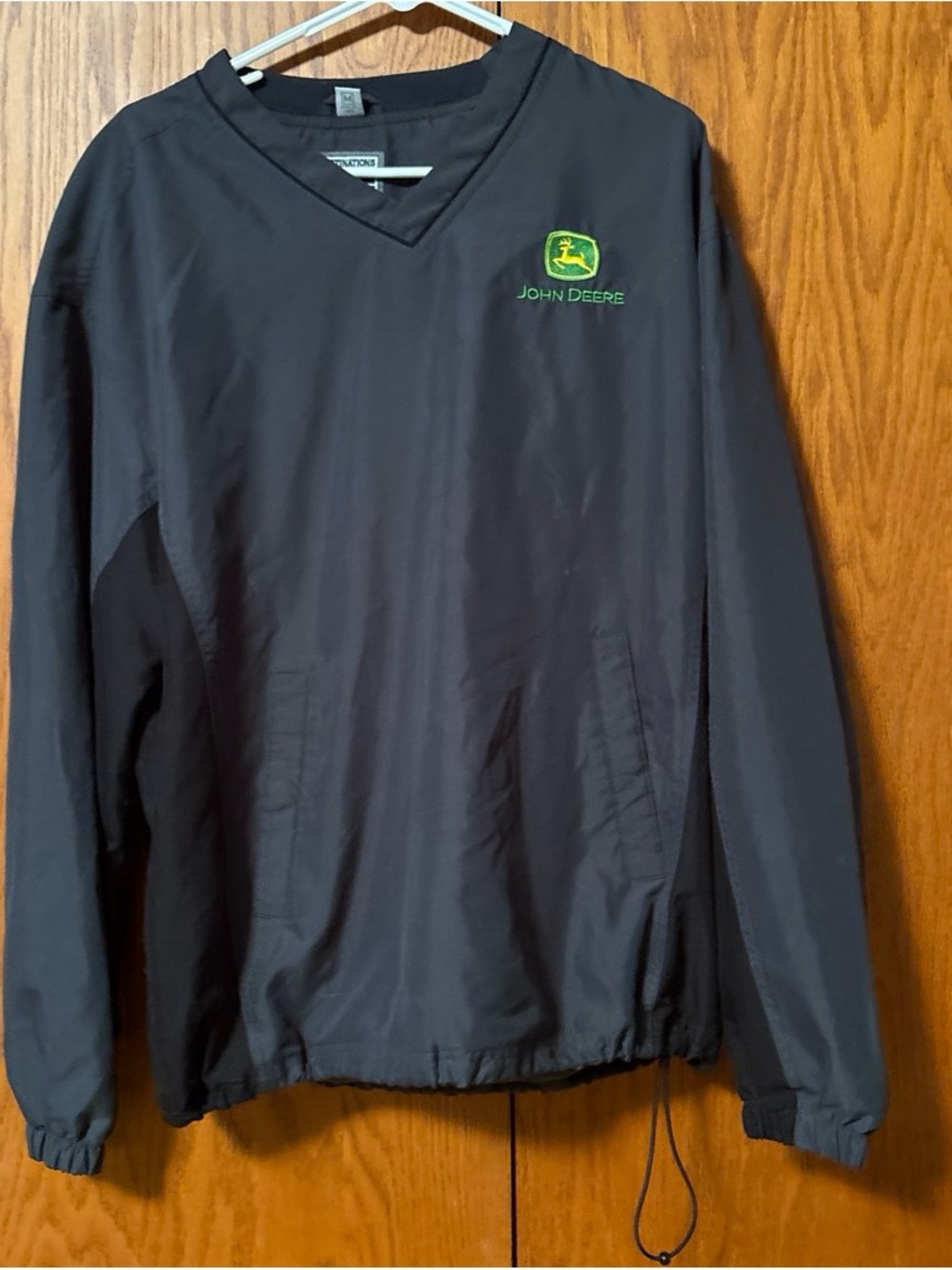 John Deere Black Windbreaker Pullover with Green Logo